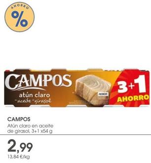 Oferta de Campos - Atún Claro En Aceite De Girasol por 2,99€ en Supermercados Plaza
