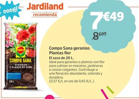 Oferta de Compo Sana - Geranios Plantas Flor El Saco De 20 L por 7,49€ en Jardiland