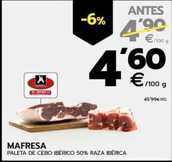 Oferta de Mafresa - Paleta Ibérica De Cebo Iberico 50% Raza Iberico por 4,6€ en BM Supermercados