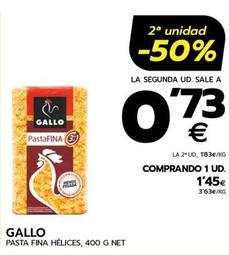 Oferta de Gallo - Pasta Fina Helices por 1,45€ en BM Supermercados