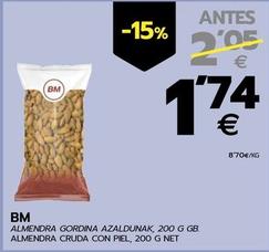 Oferta de Bm - Almendra Cruda Con Piel por 1,74€ en BM Supermercados