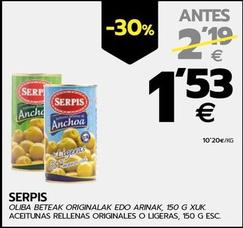 Oferta de Serpis - Aceitunas Rellenas Originales O Ligeras por 1,53€ en BM Supermercados