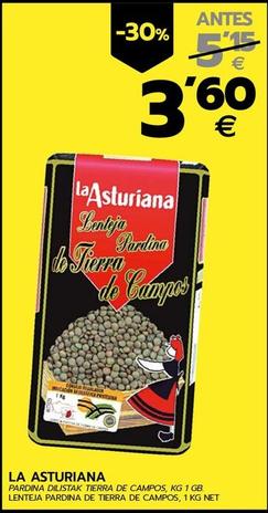 Oferta de La Asturiana - Lenteja Pardina De Tierra De Campos por 3,6€ en BM Supermercados