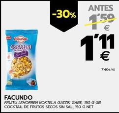 Oferta de Facundo - Cocktail De Frutos Secos Sin Sal por 1,11€ en BM Supermercados
