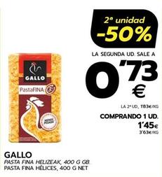 Oferta de Gallo - Pasta Fina Helices por 1,45€ en BM Supermercados