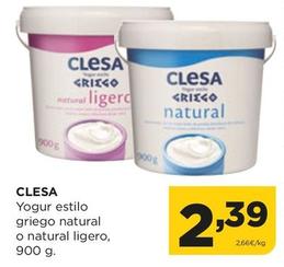 Oferta de Clesa - Yogur Estilo Griego Natural O Natural Ligero por 2,39€ en Alimerka