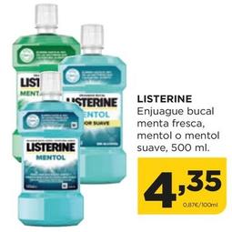 Oferta de Listerine - Enjuague Bucal Menta Fresca, Mentol O Mentol Suave por 4,35€ en Alimerka