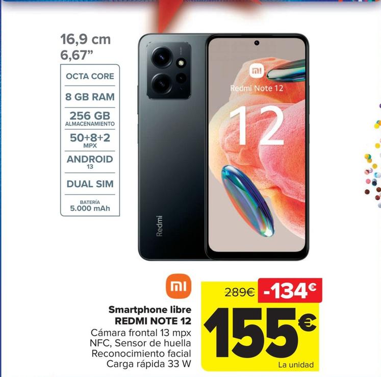 Oferta de Xiaomi - Smartphone Libre  Redmi Note 12 por 155€ en Carrefour