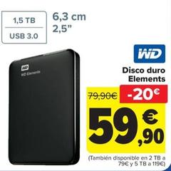 Oferta de Wd - Disco duro Elements por 59,9€ en Carrefour
