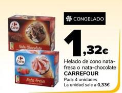Oferta de Carrefour - Helado De Cono Nata- Fresa O Nata-chocolate por 1,32€ en Supeco