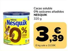 Oferta de Nesquik - Cacao Soluble 0% Azúcares Añadidos por 3,39€ en Supeco