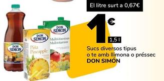 Oferta de Don Simón - Sucs Diversos Tipus O Te Amb Llimona O Préssec por 1€ en Supeco