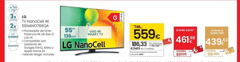 Oferta de Lg - TV NanoCell 4K 55NANO766QA por 559€ en Eroski
