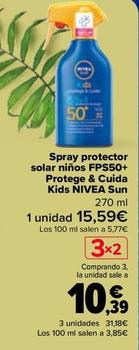Oferta de Nivea - Spray protector  solar niños FPS50+  Protege & Cuida Kids  Sun por 15,59€ en Carrefour