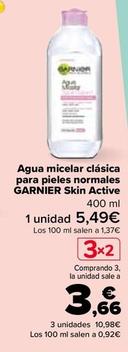 Oferta de Garnier - Agua micelar clásica  para pieles normales Skin Active por 5,49€ en Carrefour