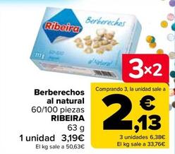 Oferta de RIBEIRA - Berberechos al natural 60100 piezas  por 3,19€ en Carrefour