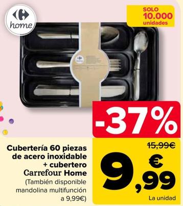 Oferta de Carrefour Home - Cubertería 60 piezas  de acero inoxidable  + cubertero  por 9,99€ en Carrefour