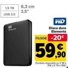 Oferta de Wd - Disco Duro Elements por 59,9€ en Carrefour
