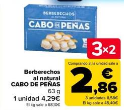 Oferta de CABO DE PEÑAS - Berberechos al natural  por 3,99€ en Carrefour