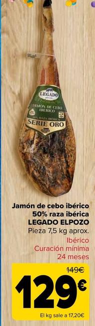 Oferta de Legado ElPozo - Jamón de cebo ibérico 50% raza ibérica por 129€ en Carrefour