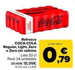 Oferta de Coca-Cola - Refresco Regular, Light, Zero o Zero sin cafeína por 17,76€ en Carrefour