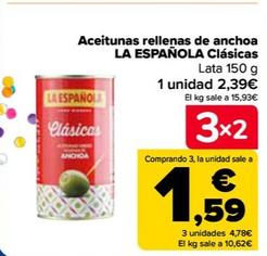 Oferta de LA ESPAÑOLA - Aceitunas rellenas de anchoa Clásicas por 1,85€ en Carrefour