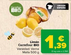 Oferta de Carrefour Bio - Limón   por 1,39€ en Carrefour