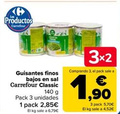 Oferta de Carrefour - Guisantes finos bajos en sal Classic por 2,85€ en Carrefour