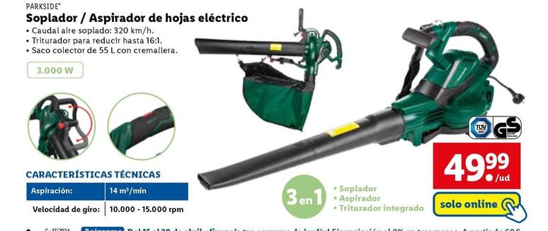 Oferta de Parkside - Soplador/aspirador De Hojas Eléctrico por 49,99€ en Lidl