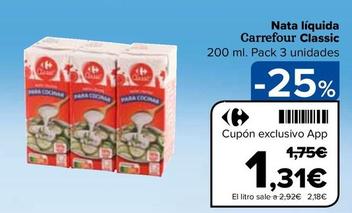 Oferta de Carrefour  - Nata líquida Classic por 1,31€ en Carrefour
