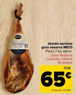 Oferta de Nico - Jamón serrano gran reserva  por 65€ en Carrefour