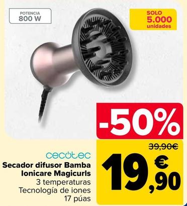 Oferta de Cecotec - Secador difusor Bamba Ionicare Magicurls por 19,9€ en Carrefour