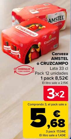 Oferta de Amstel - Cerveza O Cruzcampo por 8,52€ en Carrefour