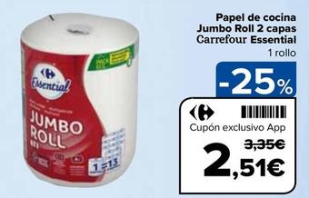 Oferta de Carrefour - Papel De Cocina Jumbo Roll 2 Capas Essential por 2,51€ en Carrefour