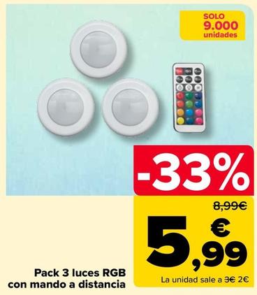 Oferta de Pack 3 Luces Rgb Con Mando A Distancia por 5,99€ en Carrefour
