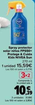 Oferta de Nivea - Spray Protector Solar Ninos Fps50+ Protege & Cuida Kids Sun por 15,59€ en Carrefour