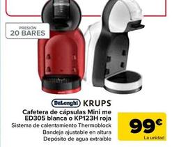 Oferta de De'longhi - Krups Cafetera De Capsulas Mini Me ED305 Blanca O KP123H Roja por 99€ en Carrefour