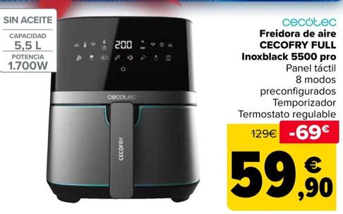 Oferta de Cecotec - Freidora De Aire Cecofry Full Inoxblack 5500 Pro por 59,9€ en Carrefour