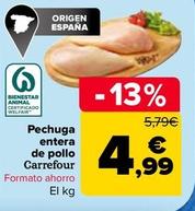 Oferta de Carrefour - Pechuga Entera De Pollo por 4,99€ en Carrefour