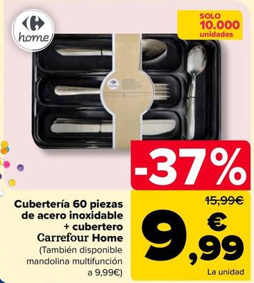 Oferta de Carrefour - Cubertería 60 Piezas De Acero Inoxidable + Cubertero Home  por 9,99€ en Carrefour