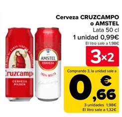 Oferta de Cruzcampo - Cerveza O Amstel por 0,99€ en Carrefour