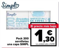 Oferta de Simpl - Pack 200 Servilletas Una Capa por 1,3€ en Carrefour