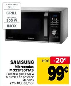 Oferta de Samsung - Microondas MG23F301TAS por 99€ en Carrefour