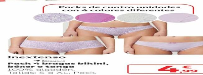 Oferta de Inextenso - Pack 4 Braga Bikini, Bóxer O Tanga por 4,99€ en Alcampo