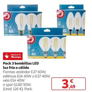 Oferta de Pack Bombillas LED Luz Fria O Calida por 3,49€ en Alcampo