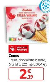 Oferta de Auchan - Conos Fresa / Chocolate / Nata por 2,19€ en Alcampo