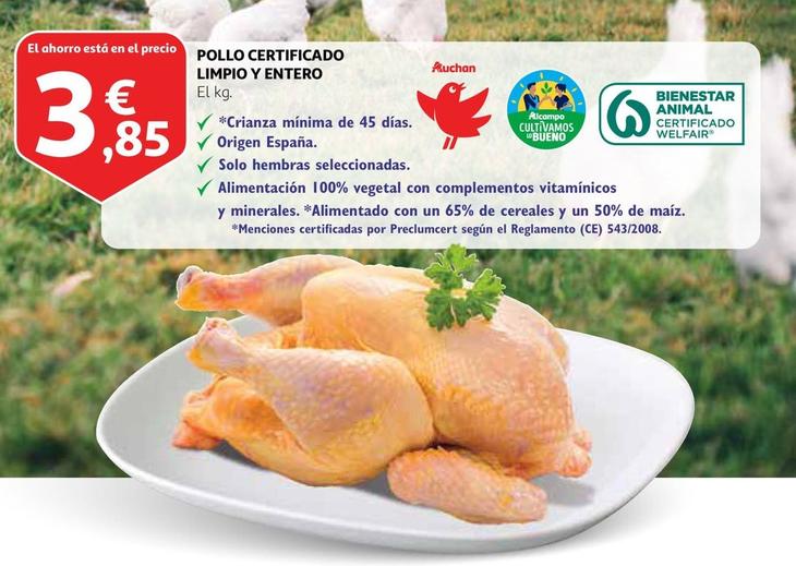 Oferta de Pollo Certificado Limpio Y Entero por 3,85€ en Alcampo