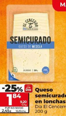 Oferta de Dia El Cencerro - Queso Semicurado En Lonchas por 1,84€ en Dia