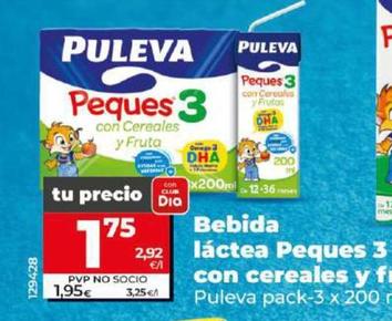 Oferta de Puleva - Bebida Lactea Peques 3 Con Cereales Y Fruta por 1,75€ en Dia