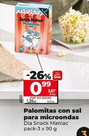 Oferta de Dia Snack Maniac - Palomitas Con Sal Para Microondas por 0,99€ en Dia